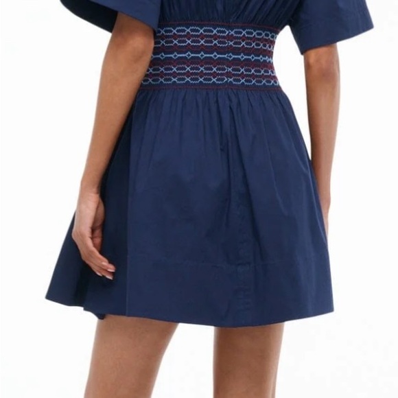 STAUD Amy Blue Smocked A-Line Mini Dress - Picture 3 of 5